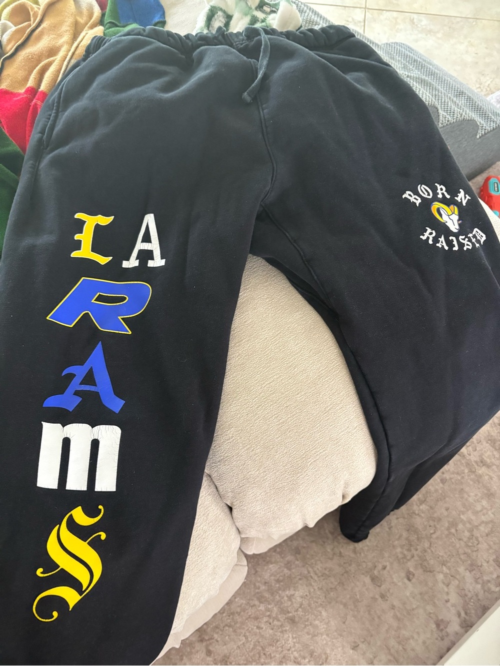 Born N Raised Black Sweatpants with Rams